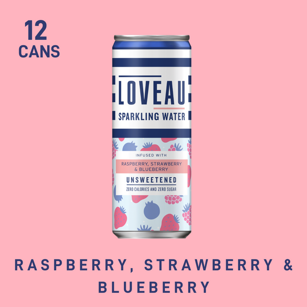 New LOVEAU Sparkling Water 12 x Real Raspberry, Strawberry & Blueberry